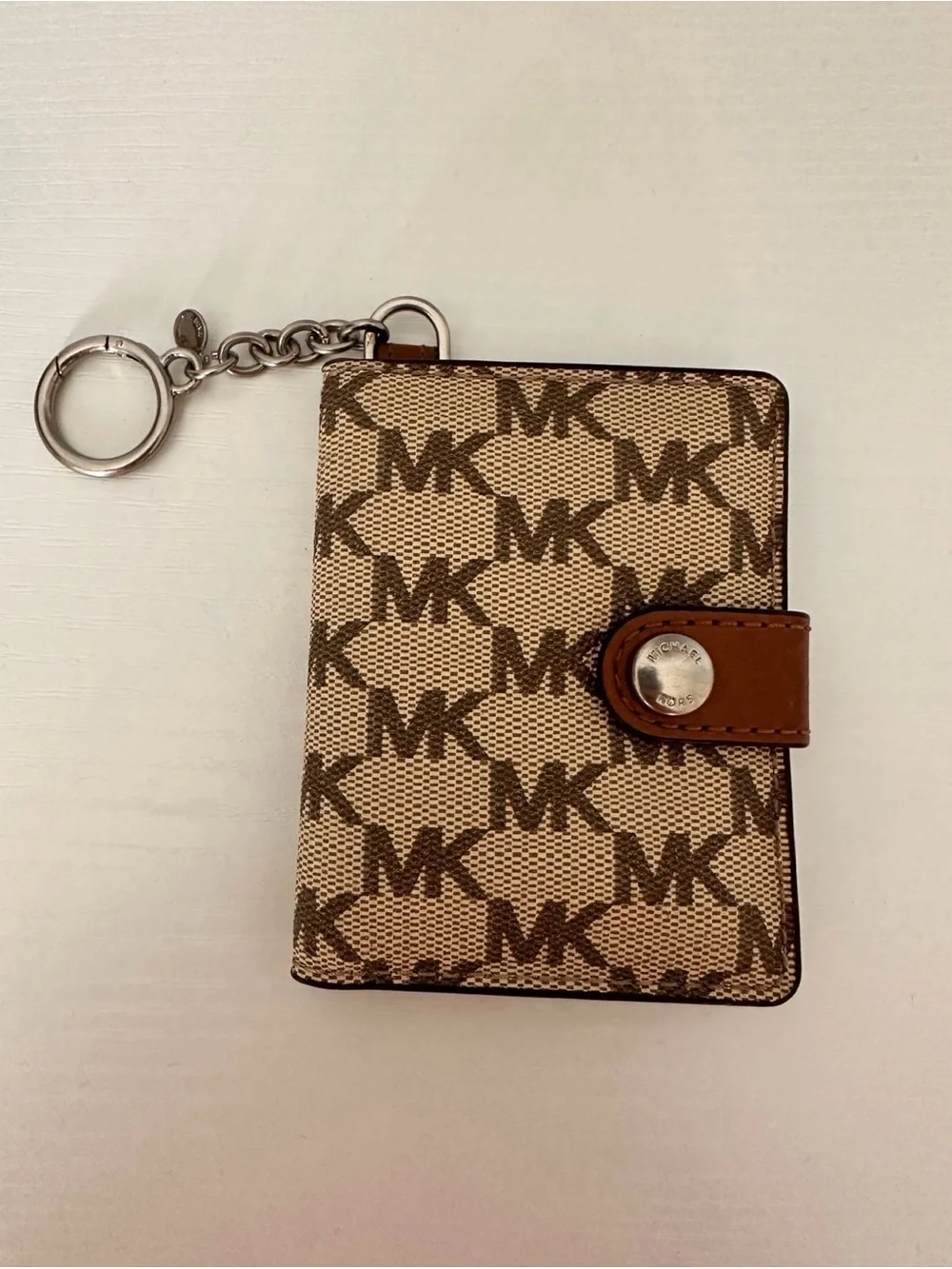 Michael Kors Tan Brown MK Monogram Key Card Holder with Keyring